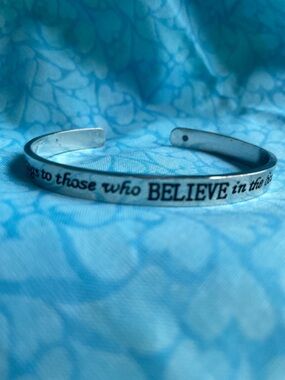 BELIEVE Inscription Silver Inspirational Cuff Bracelet